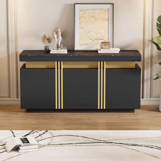 Aparador de painel de partículas com 3 portas,preto