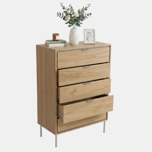 Cômoda Sforza com 5 gavetas para quarto, pés em carvalho natural, 120x75x40 cm