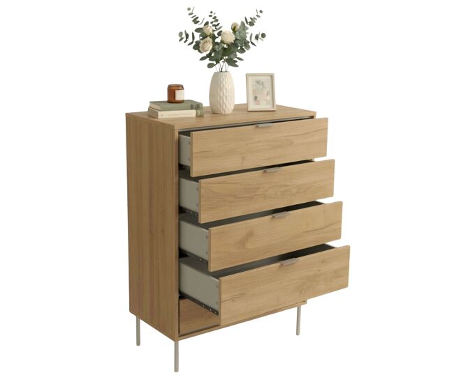 Cómoda Dormitorio 5 Cajones Sforza, Cajonera con Patas Roble Natural 80x106x40 cm