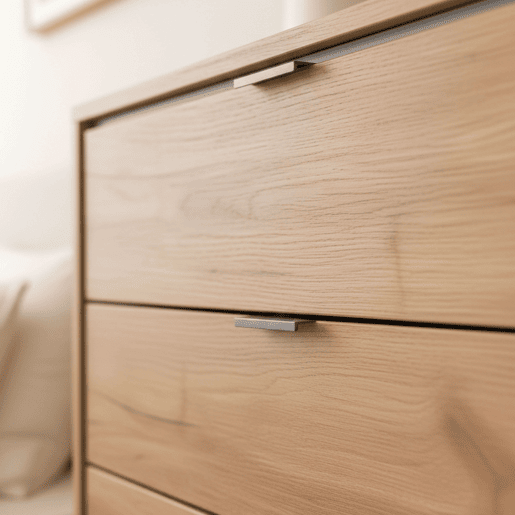 Cômoda Sforza com 5 gavetas para quarto, pés em carvalho natural, 120x75x40 cm