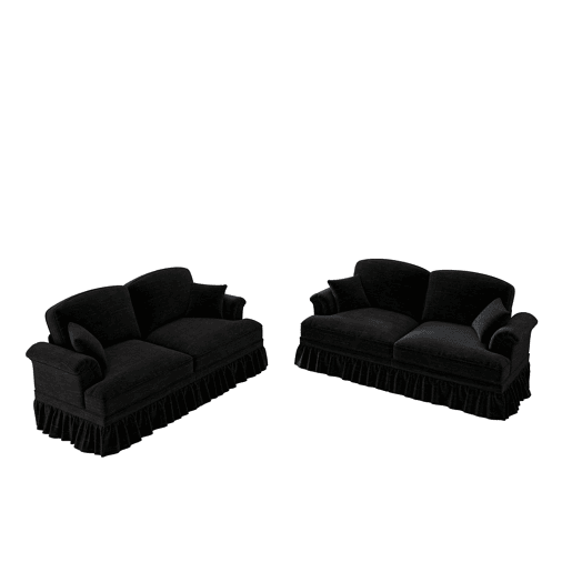 Sofá modular L 4 lugares - Chenille, braços cónicos, saia removível, pés torneados, apoio para os pés - Preto