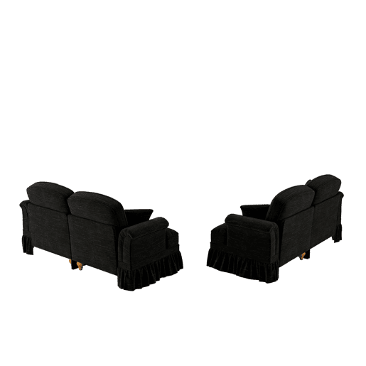 Sofá modular L 4 lugares - Chenille, braços cónicos, saia removível, pés torneados, apoio para os pés - Preto