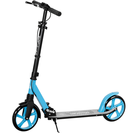 HOMCOM Trotinete Dobrável para Adultos e Crianças +14 Anos Scooter Leve com Guiador Ajustável Rodas Grandes Ø200 mm Amortecedor e Travão Alumínio Suporta 100 kg 91,5x36,5x91-104 cm Azul