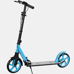 HOMCOM Trotinete Dobrável para Adultos e Crianças +14 Anos Scooter Leve com Guiador Ajustável Rodas Grandes Ø200 mm Amortecedor e Travão Alumínio Suporta 100 kg 91,5x36,5x91-104 cm Azul