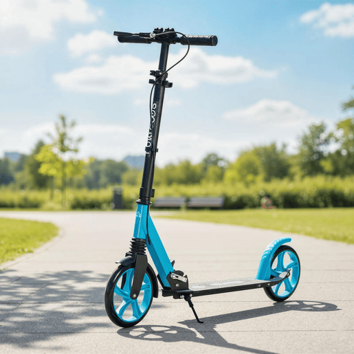 HOMCOM Trotinete Dobrável para Adultos e Crianças +14 Anos Scooter Leve com Guiador Ajustável Rodas Grandes Ø200 mm Amortecedor e Travão Alumínio Suporta 100 kg 91,5x36,5x91-104 cm Azul