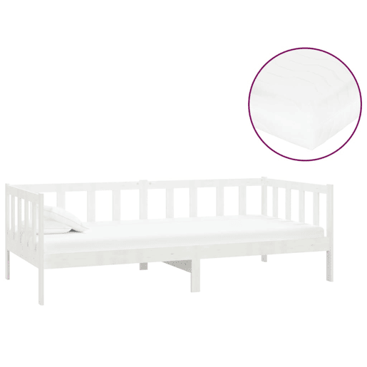 Sofá-cama, Sofá conversível com colchão 90x200 cm pinho maciço branco