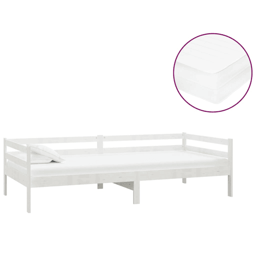 Sofá-cama, Sofá conversível com colchão 90x200 cm pinho maciço branco