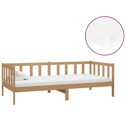 Sofá-cama, Sofá conversível com colchão 90x200 cm pinho maciço castanho mel