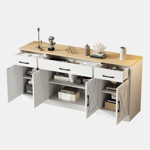 Aparador de mdf com 4 portas e 3 gavetas,branco+natural