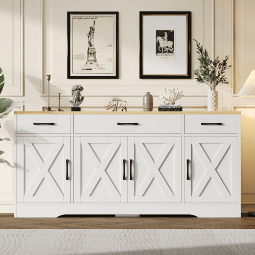 Aparador de mdf com 4 portas e 3 gavetas,branco+natural