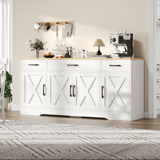 Aparador de mdf com 4 portas e 3 gavetas,branco+natural