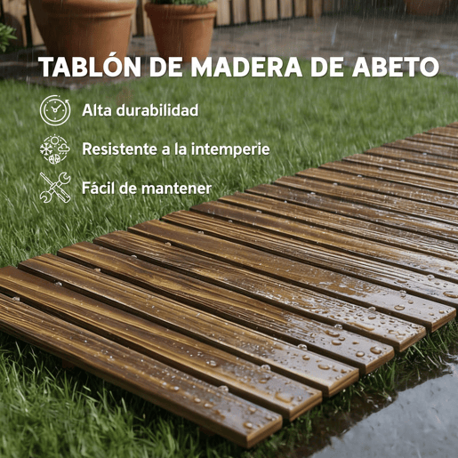 Outsunny Caminho de Ripas de Madeira 120x38 cm Enrolável para Exteriores Resistente às Intempéries, Decoração de Jardim para Praia, Casamento e Festa - Acabamento Carbonizado