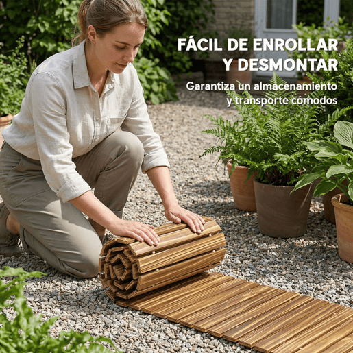Outsunny Caminho de Ripas de Madeira 120x38 cm Enrolável para Exteriores Resistente às Intempéries, Decoração de Jardim para Praia, Casamento e Festa - Acabamento Carbonizado