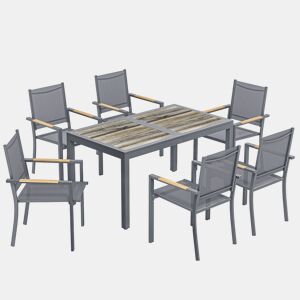 Outsunny Conjunto de Mesa e Cadeiras de Jardim de 7 Peças Móveis de Jardim para Exterior com Mesa de Plástico PSPC 6 Cadeiras Empilháveis Respiráveis Estrutura de Aço Resistente às Intempéries Cinza Escuro
