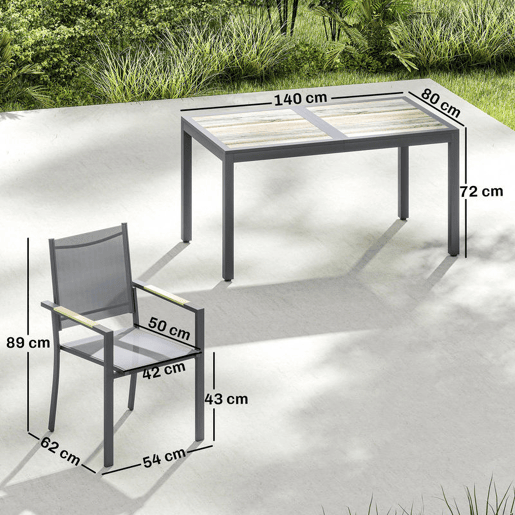Outsunny Conjunto de Mesa e Cadeiras de Jardim de 7 Peças Móveis de Jardim para Exterior com Mesa de Plástico PSPC 6 Cadeiras Empilháveis Respiráveis Estrutura de Aço Resistente às Intempéries Cinza Escuro