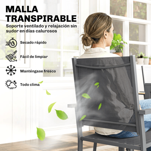 Outsunny Conjunto de Mesa e Cadeiras de Jardim de 7 Peças Móveis de Jardim para Exterior com Mesa de Plástico PSPC 6 Cadeiras Empilháveis Respiráveis Estrutura de Aço Resistente às Intempéries Cinza Escuro