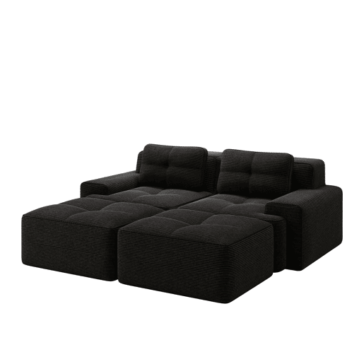 Sofá modular de 2 lugares - em forma de U, confortável, veludo cotelê, com otomano - Preto