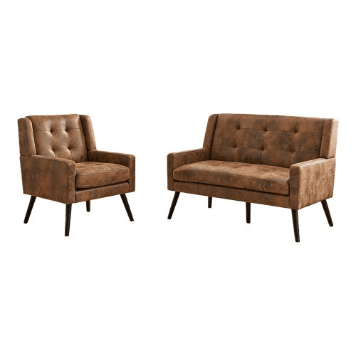 Conjunto de sofás de 2 peças (1+2 lugares) - Estofamento em espuma de alta densidade, tecido resistente - Café