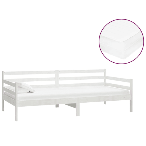 Sofá-cama, Sofá conversível com colchão 90x200 cm pinho maciço branco Sofá-cama, Sofá conversível com colchão 90x200 cm pinho maciço branco