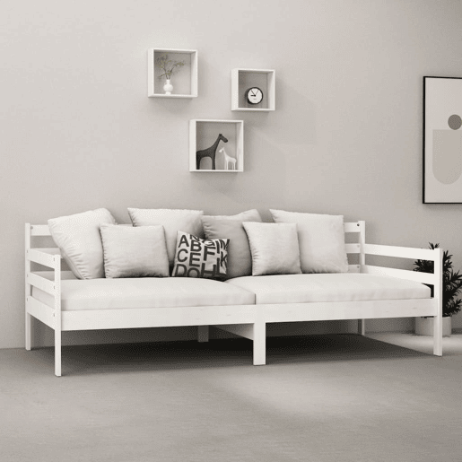 Sofá-cama, Sofá conversível com colchão 90x200 cm pinho maciço branco Sofá-cama, Sofá conversível com colchão 90x200 cm pinho maciço branco