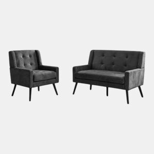 Conjunto de poltronas decorativas de 1 e 2 lugares - espuma de alta densidade, pernas de madeira - cinza escuro