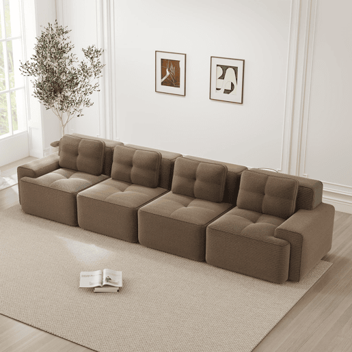 Sofá modular de 4 lugares - Estofamento confortável, assento profundo, antiderrapante - Castanho