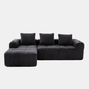 Sofá compacto de 4 lugares - Modular, confortável, com bolso e porta-copos - Cinza escuro