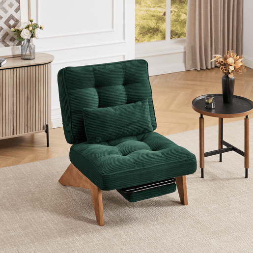 Poltrona lounge ajustável tamanho compacto - sem encosto com apoio para os pés e almofada lombar - verde esmeralda