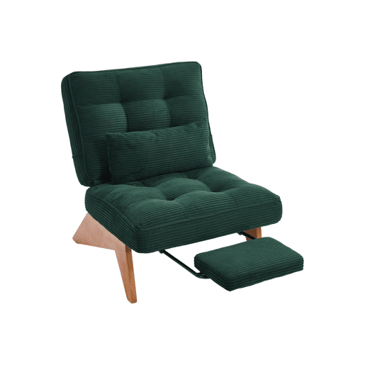 Poltrona lounge ajustável tamanho compacto - sem encosto com apoio para os pés e almofada lombar - verde esmeralda