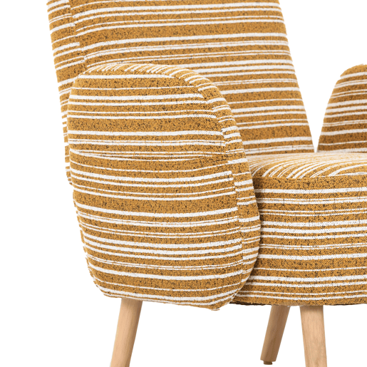 Poltrona individual 77x81 cm - Tecido com padrão de círculos, bolso lateral, pernas de madeira - Amarelo mostarda