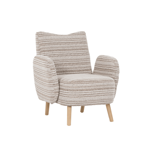 Poltrona individual 77x81 cm - Tecido com padrão circular, bolso lateral, pernas em madeira maciça - Caqui