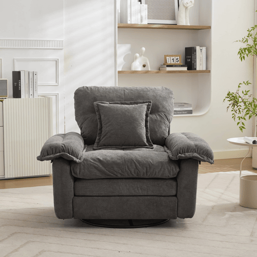 Poltrona individual Chenilla 360° - Giratória oversized com almofada de apoio - Cinza Poltrona individual Chenilla 360° - Giratória oversized com almofada de apoio - Cinza