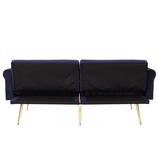 Sofá-cama de 2 lugares - veludo, encosto ajustável em 3 posições, pés metálicos dourados - Antique Blue
