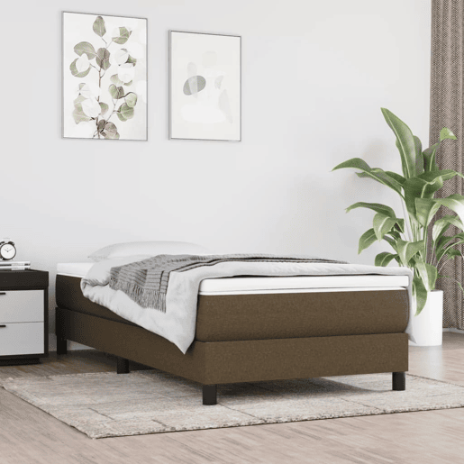Estrutura de cama de solteiro para adultos com molas 90x200 cm tecido castanho-escuro
