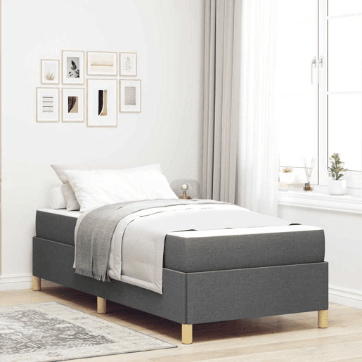 Estrutura de cama de solteiro para adultos com colchão - Cinza Escuro 100 x 200 cm tecido