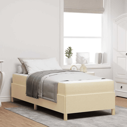 Estrutura de cama de solteiro para adultos com colchão - Creme 100 x 200 cm tecido