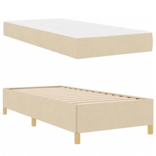 Estrutura de cama de solteiro para adultos com colchão - Creme 100 x 200 cm tecido