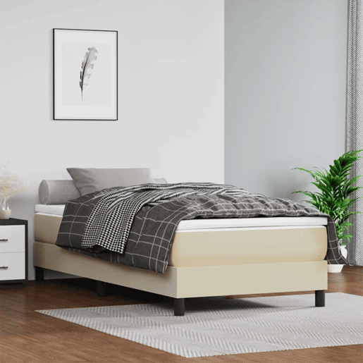 Estrutura de cama de solteiro para adultos com molas 80x200 cm couro artificial cor creme