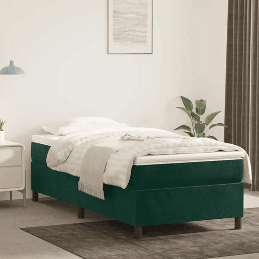 Estrutura de cama de solteiro moderno, com molas 90x200 cm veludo verde-escuro