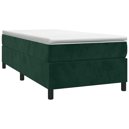 Estrutura de cama de solteiro moderno, com molas 90x200 cm veludo verde-escuro