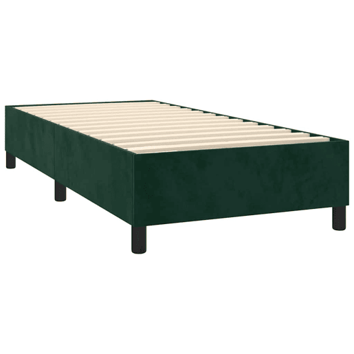 Estrutura de cama de solteiro moderno, com molas 90x200 cm veludo verde-escuro