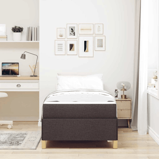 Estrutura de cama de solteiro para adultos com colchão - Marrom Escuro 100 x 200 cm tecido