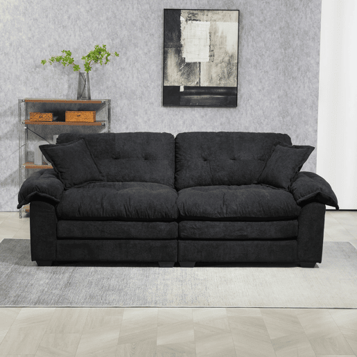 Sofá de 2 lugares 213 cm - Chenille, acolchoado duplo (Memory + molas), profundo - Preto Sofá de 2 lugares 213 cm - Chenille, acolchoado duplo (Memory + molas), profundo - Preto