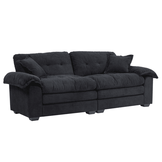 Sofá de 2 lugares 213 cm - Chenille, acolchoado duplo (Memory + molas), profundo - Preto Sofá de 2 lugares 213 cm - Chenille, acolchoado duplo (Memory + molas), profundo - Preto