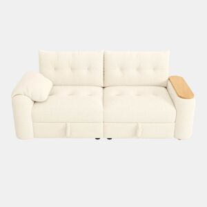 Sofá de 2 lugares - modular, com arrumação, apoio para a cabeça e mesa auxiliar integrada - Bege