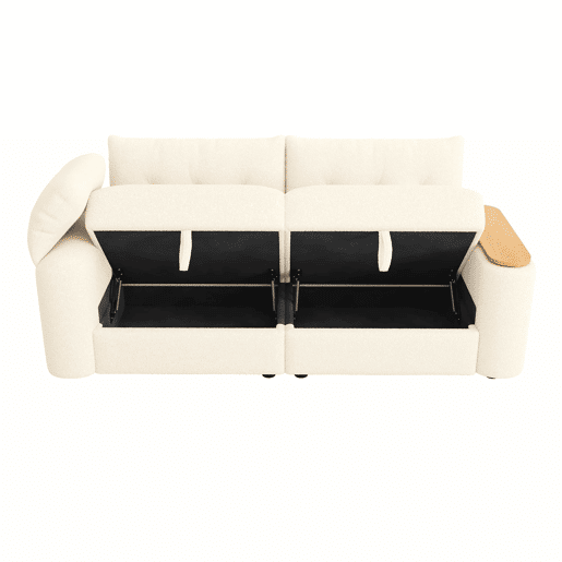Sofá de 2 lugares - modular, com arrumação, apoio para a cabeça e mesa auxiliar integrada - Bege