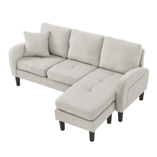 Sofá de canto em L 3 lugares 166x118x77 cm - modular com chaise longue - Cinza claro