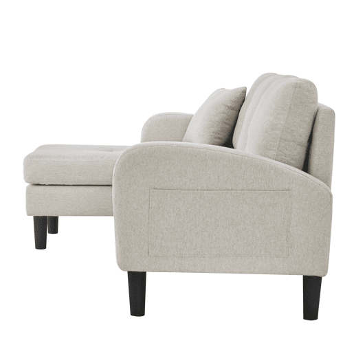 Sofá de canto em L 3 lugares 166x118x77 cm - modular com chaise longue - Cinza claro