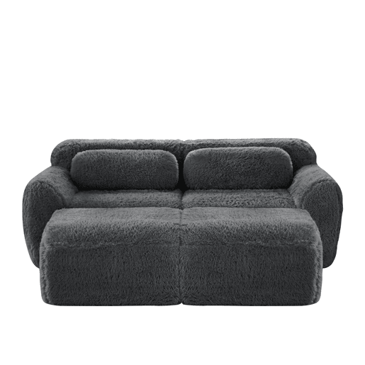 Sofá modular de 2 lugares - Tecido felpudo macio, cama modular com 2 pufes, sem montagem - Cinza