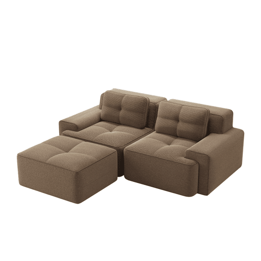 Sofá modular Boneless de 2 lugares - em forma de L, profundo, confortável, com otomano e estofado em veludo cotelê - castanho